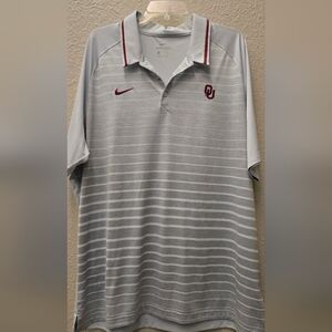 Nike Men’s Light Gray/White Striped Polo with OU Logos